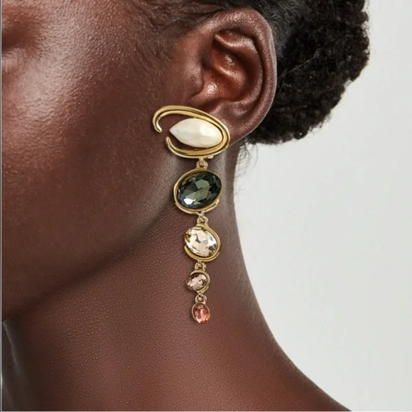 OSCAR DE LA RENTA Grey Multi 
O-Shape Baroque Pearly Earrings - Picture 3 of 10